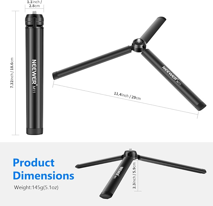 NEEWER Mini Metal Tripod, Table Stand, Desktop Compact Tripod Compatible with Crane M2, Smooth Q2, Gimbal Grip Stabilizer and All Cameras