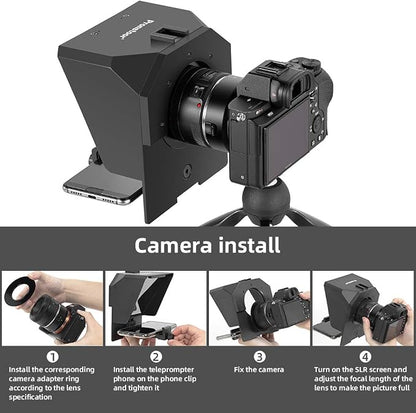 AMBITFUL Teleprompter 7.5'' with Tabletop Tripod for Smartphone and DSLR Camera, Adjustable Phone Clip & Camera Adapting Ring, for Live Streaming, Interviews(Mini Teleprompter Only)