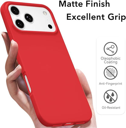 for iPhone 17 Pro Case Silicone Compatible with Magsafe Case, Ultra Slim Thin Magnetic Phone Cases Mag Safe, Cute Soft Rubber Gel TPU Matte Plain Wireless Charging Cover for Women, Red