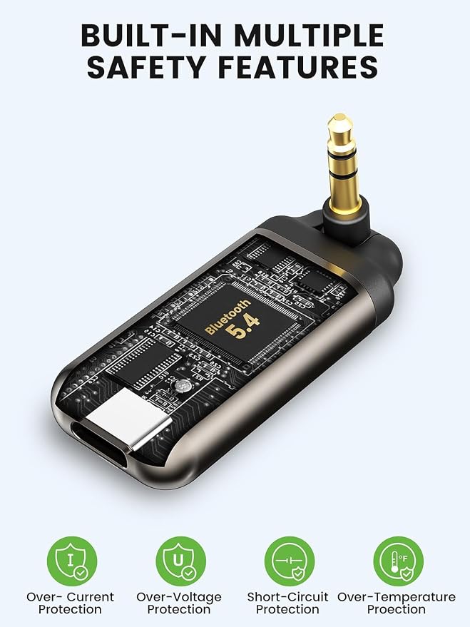 Air88 Bluetooth 5.4 Aux Adapter, 180° Swivel 3.5mm Jack Receiver for Car Home Stereo, Handsfree Calls, 12 Hours Battery, HiFi Sound, Solid Metal Case