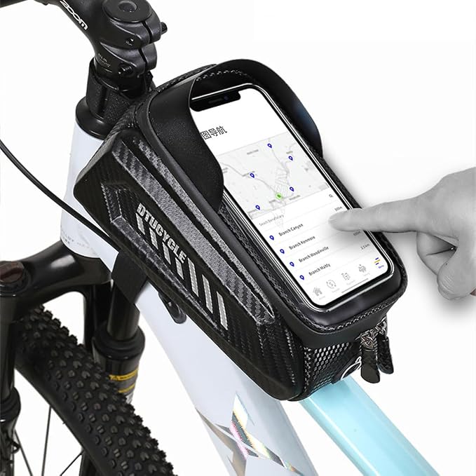Bike Phone Holder Bag, Waterproof Top Tube Bag with TPU Touch-Screen & Sun Visor, Fits Phones Up to 6.5", Cycling Frame Bag for Bicycle Accessories (1.5L, Black)
