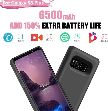 Battery Case for Samsung Galaxy S8+ Plus, 6500mAh Rechargeable Extended Battery Charging Case with Kickstand Black