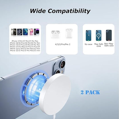 Wireless Charger,[Apple MFi Certified]15W Magnetic Charger 2Pack 3FT Magnetic Charge Pad with USB C Port PD Block Fast Charging Wireless Charge for iPhone Air/17 Pro Max/16 Pro/16 Plus/16e/15/14/13/12