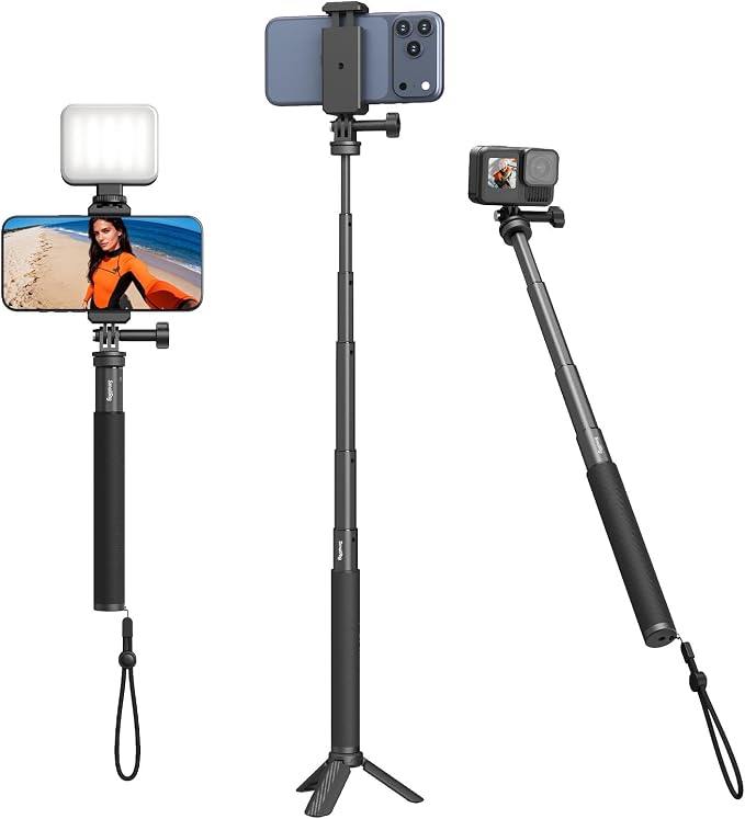 SmallRig Invisible Selfie Stick Tripod for Action Camera, 37.4in Extendable Pole with Phone Clamp for GoPro 13/12, for Insta360 X5/4/Ace Pro2, for DJI Osmo 360/Action 5 Pro/6, for AKASO & Phone - 5403