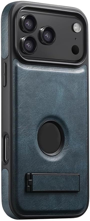 Magnetic Case for iPhone 17 Pro Max/17 Pro/17 Air/17, Retro Oil Wax Pattern Logo View Leather Cover with Folding Kickstand (17 Pro,Brown) (17,Blue)