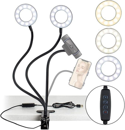 NexiGo 3.5 Inch Dual Selfie Ring Light with Moible Phone & Webcam Holder, 3-Light Modes, 10 Brightness Levels, LED Ringlight with Tripod Stand, for Live Streaming Makeup Video Conference