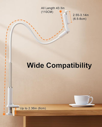 Gooseneck Phone Holder for Bed Laying Down with Clamp, Flexible Arm Overhead Phone Mount for Desk Bedside, Cell Phone Stand Adjustable Fit for iPhone 16 Promax, 15 Pro, 14 Plus, 13 & 4-7" Phone