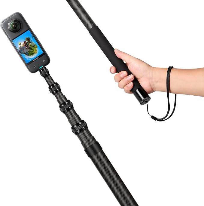 118"/3m, 9.8ft Extended Super Long Invisible Carbon Fiber Selfie Stick for Insta360 x5 Insta 360 x5 X4 X3 ONE X2, R, X, GO 3S 3 2 Action 360 Camera Accessories (17 to 118") (Black)