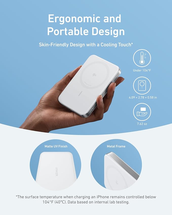 Anker MagGo Power Bank, Ultra Slim 10000mAh Magnetic Battery Pack, Qi2 Certified, Portable, 15W Ultra Fast MagSafe Compatible Charger, Ergonomic Design, Only for iPhone 17/16/15/14