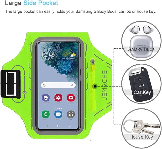 JEMACHE Armband for Samsung Galaxy S26 S25 S24 S23 S22 Ultra/Plus/FE, Gym Running Workouts Arm Band with Earbuds Holder (Green)