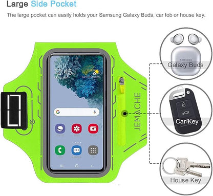 JEMACHE Armband for Samsung Galaxy S26 S25 S24 S23 S22 Ultra/Plus/FE, Gym Running Workouts Arm Band with Earbuds Holder (Green)