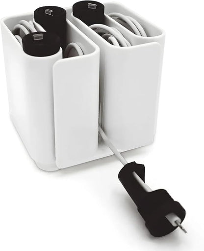 Cable Organizer with Multiple Compartments, Secure Cable Ends, Prevent Tangling, Tidy Workspace, Charging Solution, Desk Organizer Cord Management, White Plastic