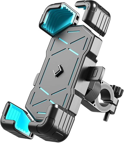 AUCELI Motorcycle Phone Mount, ABS Quick Release Bike Phone Holder for 4.7''-7.2'' Phones, Anti Shake with 360 Rotatable Phone Clip, Handlebar Clamp (Blue)