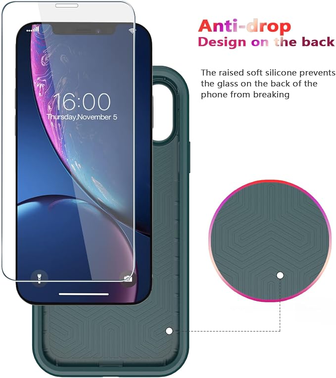 Diverbox for iPhone XR Case [Tempered Glass Screen Protector] [Shockproof] [Dropproof] Heavy Duty Protection Phone Case Cover for Apple iPhone XR (Dark Green)