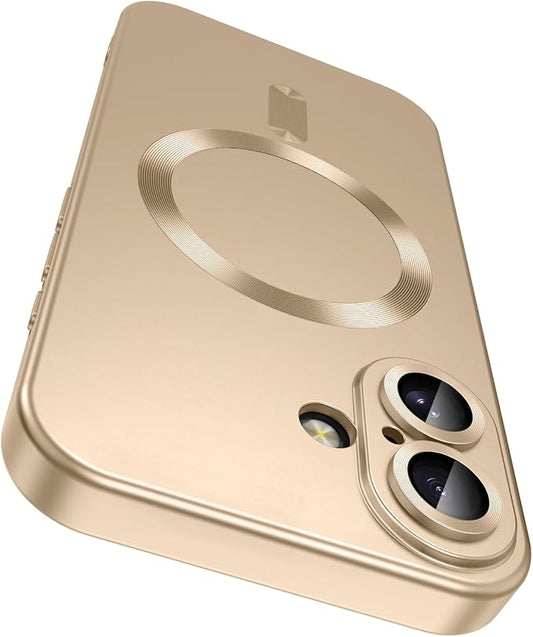 Magnetic for iPhone 17 Case [Compatible with MagSafe][Built-in Camera Lens Protector] Slim Thin Soft Silicone Bumper Shockproof Metallic Luster Phone Case (Gold)