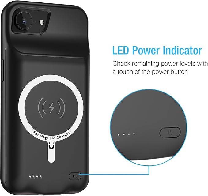 Battery Case for iPhone 16e, 10000mAh Portable Protective Charging Case with Wireless Charging Compatible for iPhone 16e (6.1inch) Rechargeable Extended Battery Pack Charger Cover with Carplay (Black)