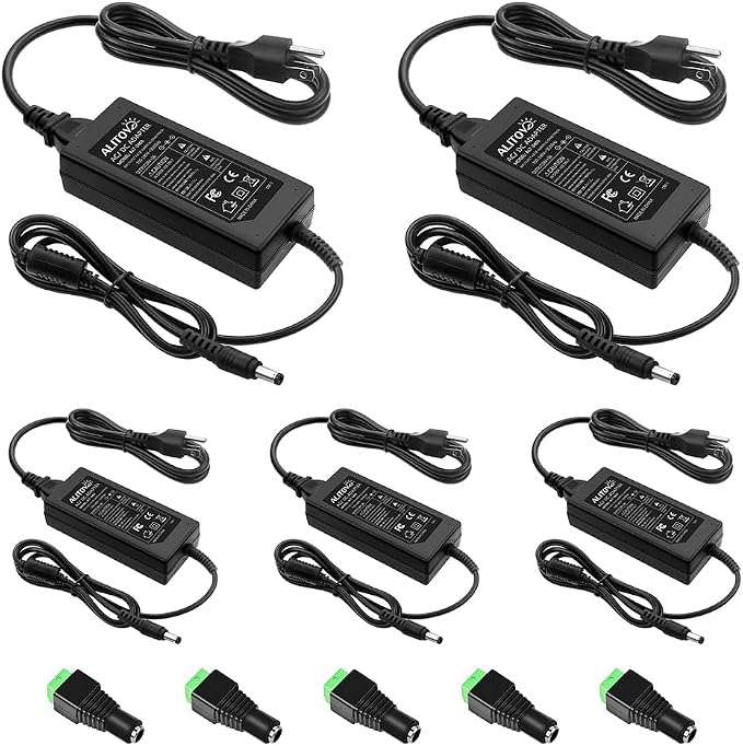 ALITOVE 24V DC Power Supply 3A 72W Power Adapter AC 100-240V 50-60hz to DC 24Volt Converter 3amp Transformer with 5.5x2.1mm Output Jack for LED Light 3D Printer CCTV Camera Wireless Router,5-Pack