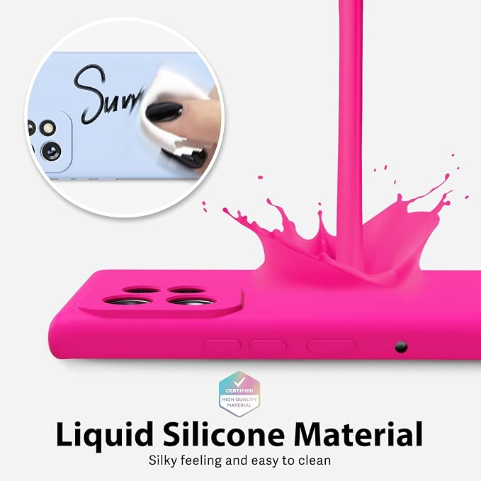 oakxco for Motorola Moto Edge Plus 2023 Case Silicone, Thin Slim Grip Soft Rubber Gel Protective Phone Case for Women, Matte Plain Bright Color Aesthetic Girly Case with Camera Cover, Neon Hot Pink