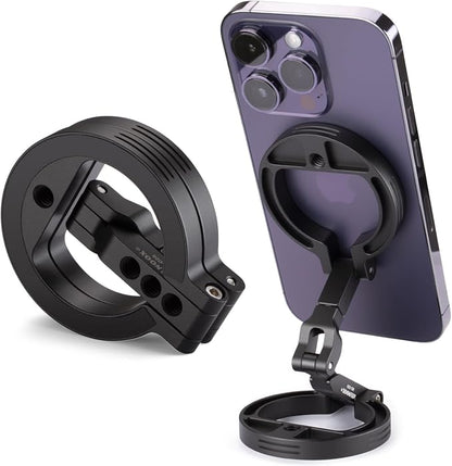 Double Magnetic Ring Phone Holder – Attach to Any Iron Surface | 1/4" Screw Hole | Compatible with iPhone 17/16/15/14/13/12 Pro Max Series & Magnetic Cases (MS-02R)