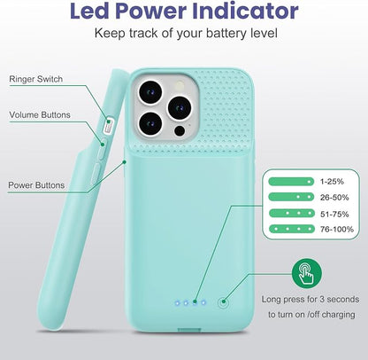 Feob Battery Case for iPhone 15 Pro, [2026 Upgraded] 7500mAh Slim Portable Smart Charging Case Rechargeable Protective Extended Charging Cover for iPhone 15 Pro-Green