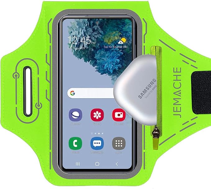 JEMACHE Armband for Samsung Galaxy S26 S25 S24 S23 S22 Ultra/Plus/FE, Gym Running Workouts Arm Band with Earbuds Holder (Green)