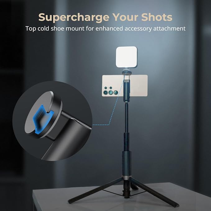 SmallRig ST30 One-Touch Deploy Selfie Stick Tripod, 57.9" Automatic Tripod Stand with Remote and Cold Shoe Mount, for iPhone, for Android, Video Recording, Travel, Vlogging, Black 5291