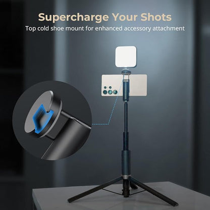 SmallRig ST30 One-Touch Deploy Selfie Stick Tripod, 57.9" Automatic Tripod Stand with Remote and Cold Shoe Mount, for iPhone, for Android, Video Recording, Travel, Vlogging, Black 5291
