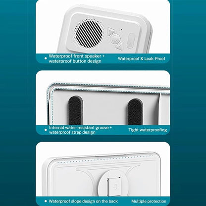 Waterproof Shower Phone Holder with Bluetooth Speaker, 100% Waterproof Fog‑Resistant Bathroom Phone Case, 480° Rotatable Retractable Mount for All Phones (White)