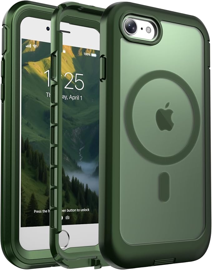 jaroco Magnetic for iPhone SE Case 3rd/2rd,iPhone 8/7 Case, [Compatible with MagSafe][Military Grade Drop Protection][Heavy Duty Protection][Non-Slip] 2-Layer Bumper Phone Case 4.7''-Army Green