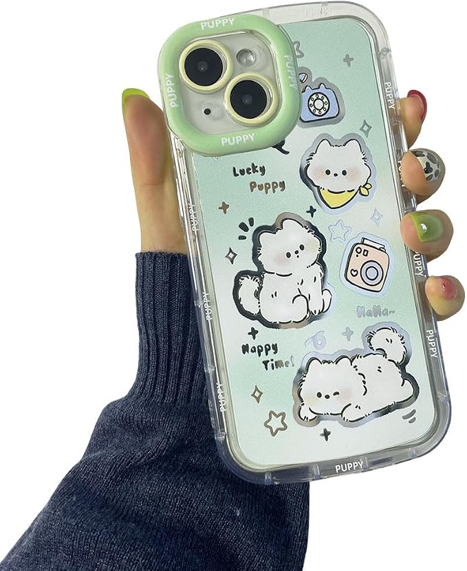 for iPhone 15 Case Animals Cartoon Pattern Soft TPU Protective Shockproof Aesthetic Phone Cover (Cat, for iPhone 15)
