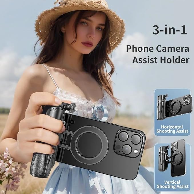 Mini Selfie Stick for iPhone, 4-in-1 Multifunctional 360° Rotation Magnetic Selfie Stick with Remote Control, Small Pocket Tripod Handle Grip Extendable Stand for iPhone Android Phones Recording