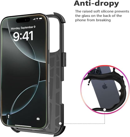 for iPhone 16 Pro Case [Shockproof] [Dropproof] [with Screen Protector ] Heavy Duty Protection Phone Case Cover - Black