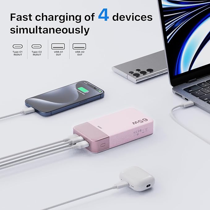 Portable Charger 65W Power Bank 20000mAh Compact USB C Laptop Power Bank Fast Charging Battery Pack for Laptop MacBook Dell XPS iPad Tablet Steam Deck iPhone 17/16/15/14 Series Samsung and More