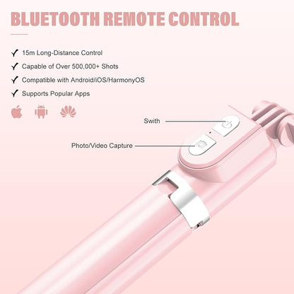 Selfie Stick with Rechargable Remote & Light (1PC), Tripod for iPhone, Cell Phone Stand for Video Recording, Portable Travel Essentials Smartphone Mount Holder, Extendable Vlogging Filming Accessories