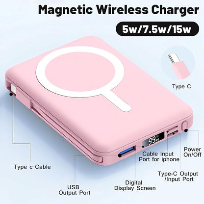 Azmuth for MagSafe Portable Charger, 10000mAh Magnetic Power Bank with 20W PD USB-C Fast Charging LED Display for MagSafe Battery Pack, Magnetic Travel Charger for iPhone 17/16/15/14/13/12 Series