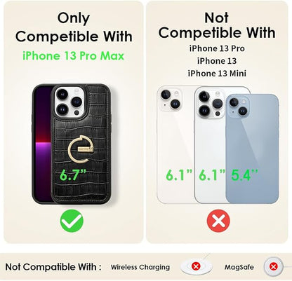 CUSTYPE for iPhone 13 Pro Max Wallet Case with Card Holder,Ring Holder Kickstand Card Slots Case,Leather Protective with Wallet for Women and Men for iPhone 13Pro Max 6.7"-Black