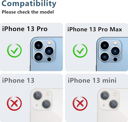 AFARER Lens Protector for iPhone 13 Pro/13 Pro Max,[Strong Adsorption][Drop Protection][Easy Installation],Aluminum Tempered Glass Camera Cover-Black Titanium (1 PCS)