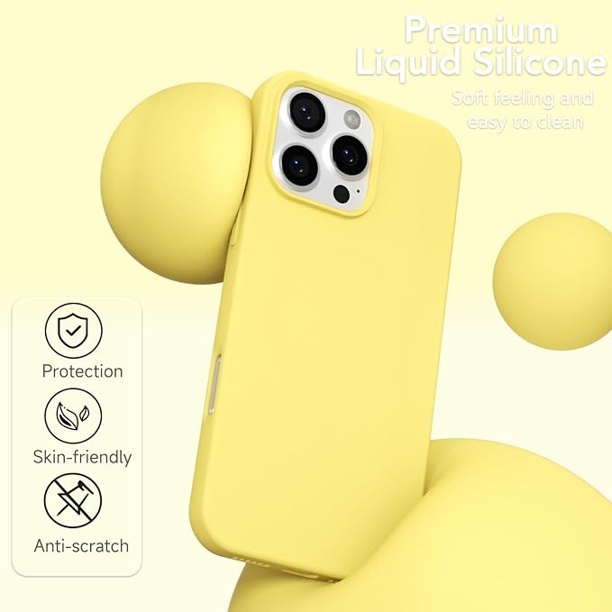 for iPhone 16 Pro Case Silicone Compatible with Magsafe Case, Ultra Slim Thin Magnetic Phone Cases Mag Safe, Cute Soft Rubber Gel TPU Matte Plain Wireless Charging Cover for Women, Yellow