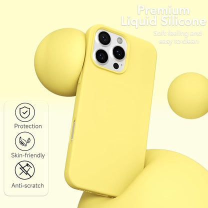 for iPhone 16 Pro Case Silicone Compatible with Magsafe Case, Ultra Slim Thin Magnetic Phone Cases Mag Safe, Cute Soft Rubber Gel TPU Matte Plain Wireless Charging Cover for Women, Yellow