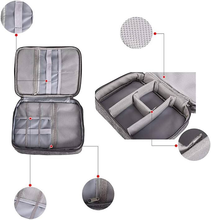 Double Layers Electronics Organizer Bag, EXKOKORO Protable Accessories Carrying Case Cable Organizer Bag Waterproof Cable Storage Bag for Charging Cable, Power Bank, Cellphone, USB and More(Black)