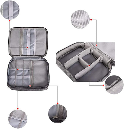 Double Layers Electronics Organizer Bag, EXKOKORO Protable Accessories Carrying Case Cable Organizer Bag Waterproof Cable Storage Bag for Charging Cable, Power Bank, Cellphone, USB and More(Black)
