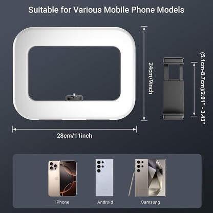 Smartphone Video Rig with Rechargeable Light, Handheld Ring Light for Phone, Phone Stabilizer for Video Recording, Camera, Selfie, Make up, Photography, with 3600mAh Build-in Battery