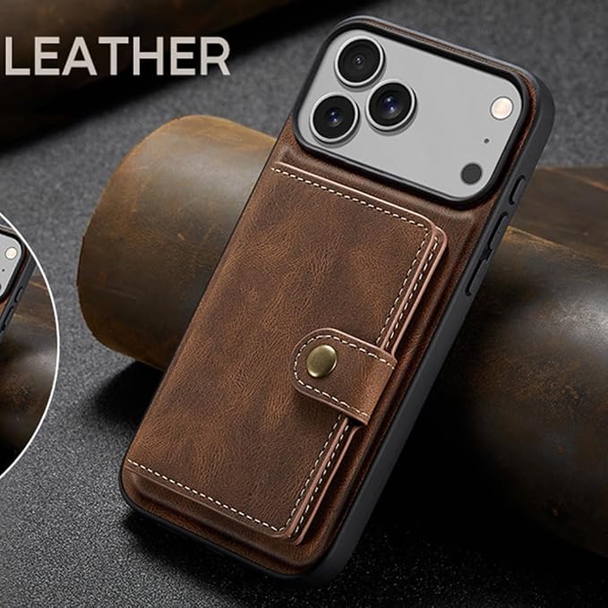 Wallet Case for iPhone 17/17 Pro/17 Air/17 Pro Max, Retro Leather Cover Magnetic Separate Card Slots Kickstand Detachable Case,17pro max,Black