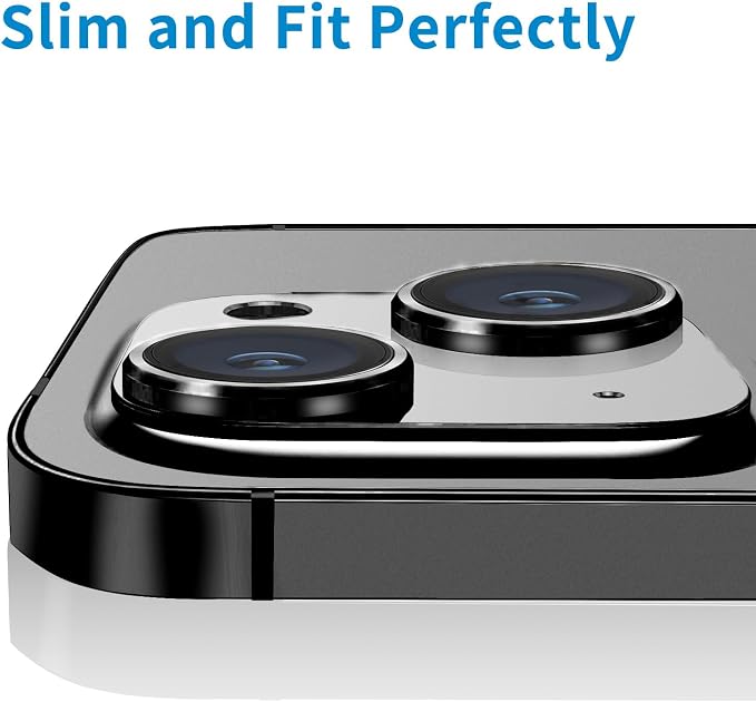Compatible with iPhone 13 Mini and iPhone 13 Camera Lens Protector, Anti-Scratch Tempered Glass Camera Screen Protector Shockproof Full Protective Camera Cover Case Friendly Lens Cover-Black