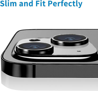 Compatible with iPhone 13 Mini and iPhone 13 Camera Lens Protector, Anti-Scratch Tempered Glass Camera Screen Protector Shockproof Full Protective Camera Cover Case Friendly Lens Cover-Black