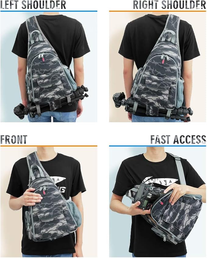 Camera Bag Waterproof Camera Sling Backpack with Rain Cover Outdoor Travel Backpack Camera Case for Laptop Canon Nikon Sony Pentax DSLR Cameras, Lens, Tripod and Accessories (Camouflage)