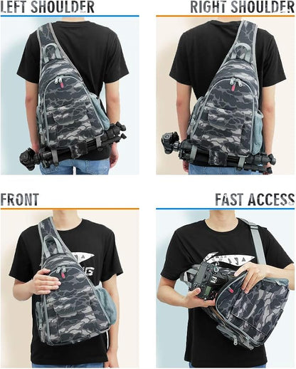 Camera Bag Waterproof Camera Sling Backpack with Rain Cover Outdoor Travel Backpack Camera Case for Laptop Canon Nikon Sony Pentax DSLR Cameras, Lens, Tripod and Accessories (Camouflage)
