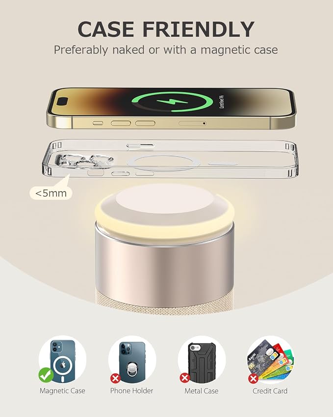 COLSUR Bluetooth Speaker, Magnetic Wireless Charger, Bluetooth Speakers with Night Light, 2 in 1 Wireless Charging Station for iPhone 17/16/15/14/13/12 Series, AirPods Pro 2/4/3/2（Gift Ideal）(Yellow)