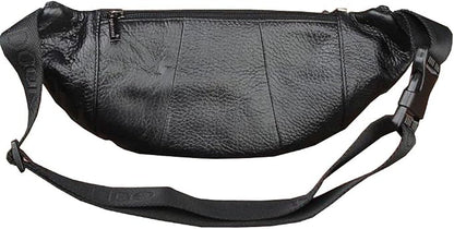 Hebetag Leather Fanny Pack Waist Bag for Men Women Slim Bumbag Waist Packs Outdoor Travel Hiking Casual Pouch Day Pack (Black)