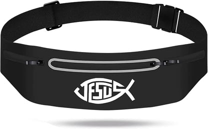Jesus Fish Black Running Belts for Women,Adjustable Waist Fanny Pack Phone Holder Christian Faith Jesus Men Running Bag,Waterproof Reflective Slim Jogging Pouch Religious Christian runner Gifts